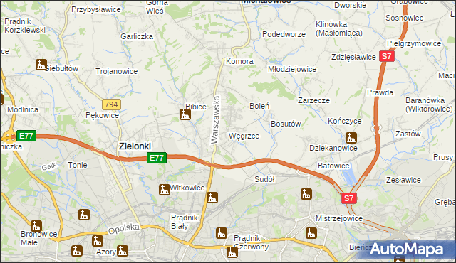 mapa Węgrzce gmina Zielonki, Węgrzce gmina Zielonki na mapie Targeo