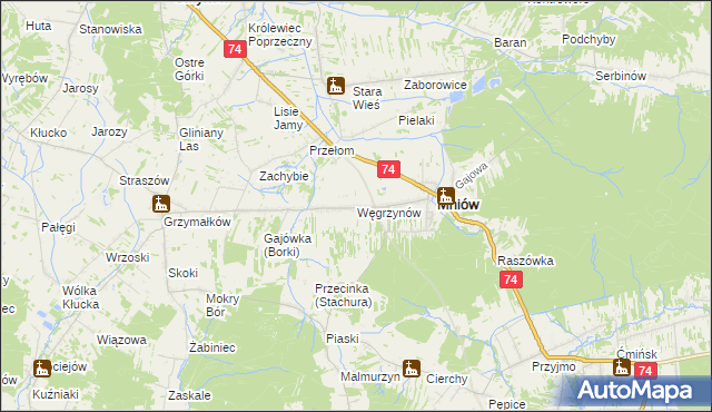 mapa Węgrzynów gmina Mniów, Węgrzynów gmina Mniów na mapie Targeo