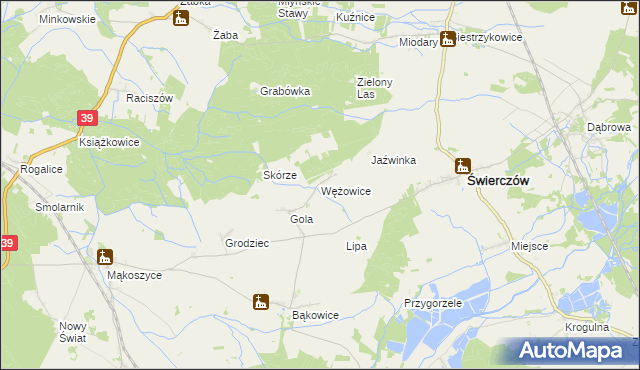 mapa Wężowice gmina Świerczów, Wężowice gmina Świerczów na mapie Targeo