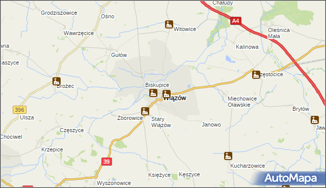 mapa Wiązów, Wiązów na mapie Targeo