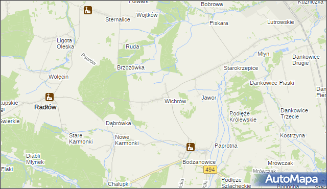 mapa Wichrów gmina Radłów, Wichrów gmina Radłów na mapie Targeo