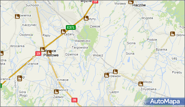 mapa Widacz gmina Miejsce Piastowe, Widacz gmina Miejsce Piastowe na mapie Targeo