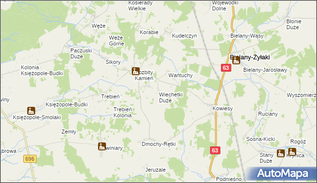 mapa Wiechetki Duże, Wiechetki Duże na mapie Targeo