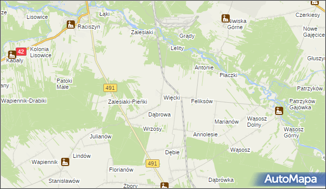 mapa Więcki gmina Popów, Więcki gmina Popów na mapie Targeo