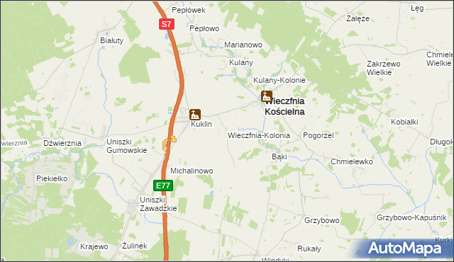 mapa Wieczfnia-Kolonia, Wieczfnia-Kolonia na mapie Targeo