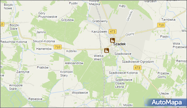 mapa Wielka Wieś gmina Szadek, Wielka Wieś gmina Szadek na mapie Targeo