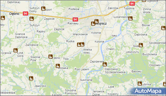 mapa Wielka Wieś gmina Wojnicz, Wielka Wieś gmina Wojnicz na mapie Targeo