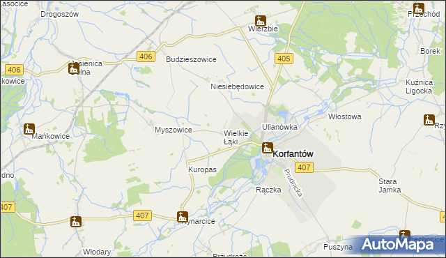 mapa Wielkie Łąki, Wielkie Łąki na mapie Targeo