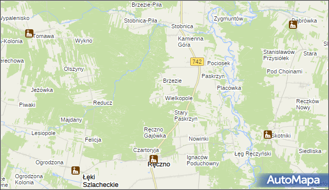 mapa Wielkopole gmina Ręczno, Wielkopole gmina Ręczno na mapie Targeo