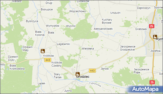 mapa Wielołęka gmina Grodziec, Wielołęka gmina Grodziec na mapie Targeo