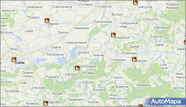 mapa Wieniec gmina Gdów, Wieniec gmina Gdów na mapie Targeo