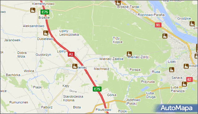 mapa Wieniec-Zalesie, Wieniec-Zalesie na mapie Targeo