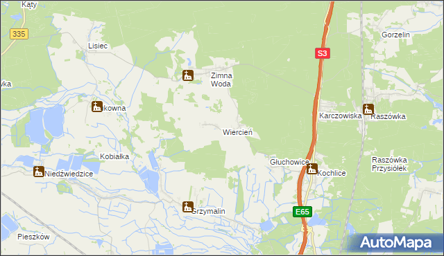 mapa Wiercień gmina Lubin, Wiercień gmina Lubin na mapie Targeo