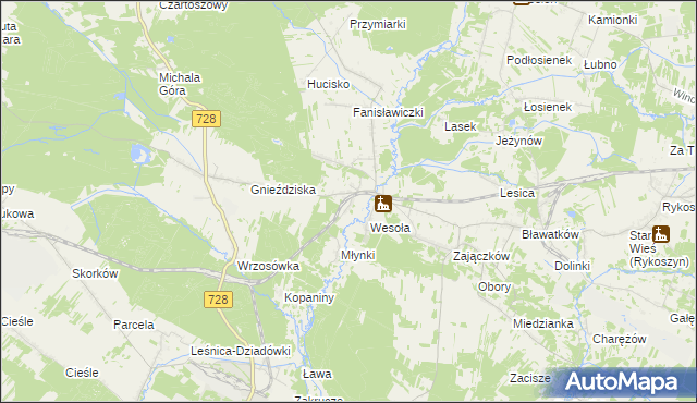 mapa Wierna Rzeka, Wierna Rzeka na mapie Targeo