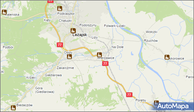 mapa Wierzawice, Wierzawice na mapie Targeo