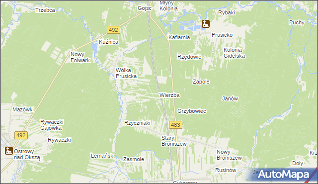 mapa Wierzba gmina Nowa Brzeźnica, Wierzba gmina Nowa Brzeźnica na mapie Targeo