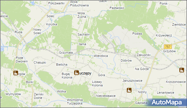mapa Wierzbica gmina Tuczępy, Wierzbica gmina Tuczępy na mapie Targeo