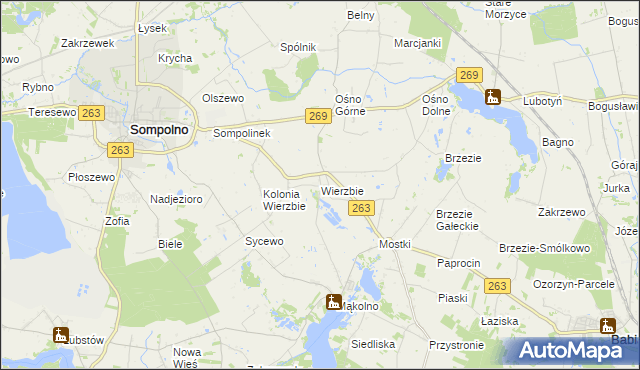 mapa Wierzbie gmina Sompolno, Wierzbie gmina Sompolno na mapie Targeo