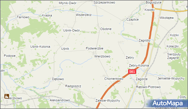 mapa Wierzbowo gmina Śniadowo, Wierzbowo gmina Śniadowo na mapie Targeo