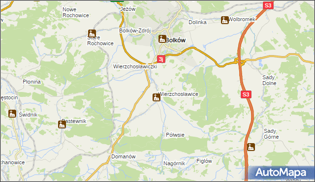 mapa Wierzchosławice gmina Bolków, Wierzchosławice gmina Bolków na mapie Targeo