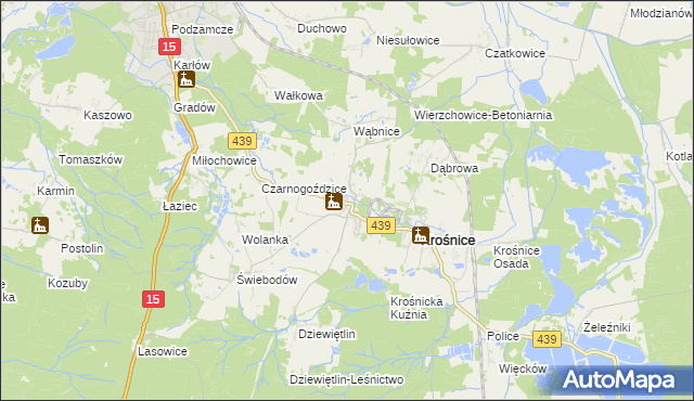 mapa Wierzchowice gmina Krośnice, Wierzchowice gmina Krośnice na mapie Targeo