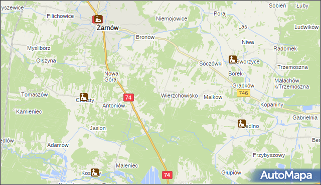 mapa Wierzchowisko gmina Żarnów, Wierzchowisko gmina Żarnów na mapie Targeo