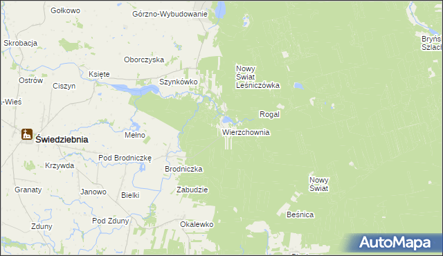 mapa Wierzchownia gmina Górzno, Wierzchownia gmina Górzno na mapie Targeo