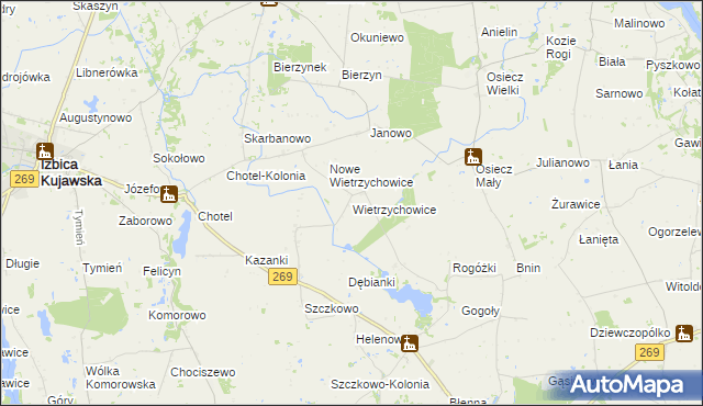 mapa Wietrzychowice gmina Izbica Kujawska, Wietrzychowice gmina Izbica Kujawska na mapie Targeo