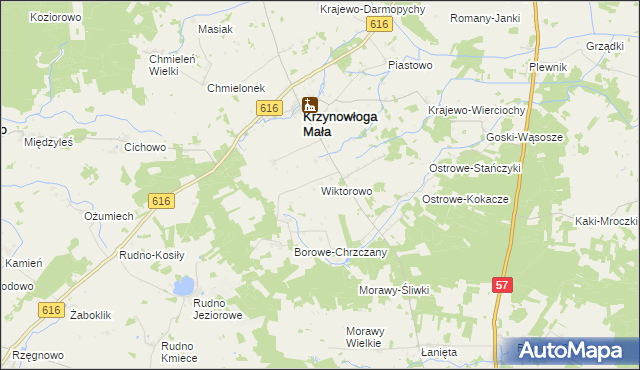 mapa Wiktorowo gmina Krzynowłoga Mała, Wiktorowo gmina Krzynowłoga Mała na mapie Targeo