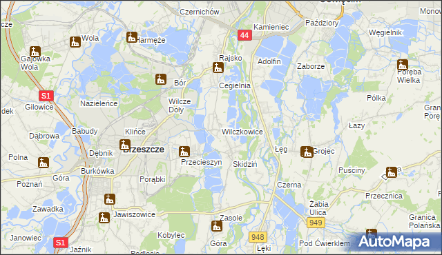 mapa Wilczkowice gmina Brzeszcze, Wilczkowice gmina Brzeszcze na mapie Targeo