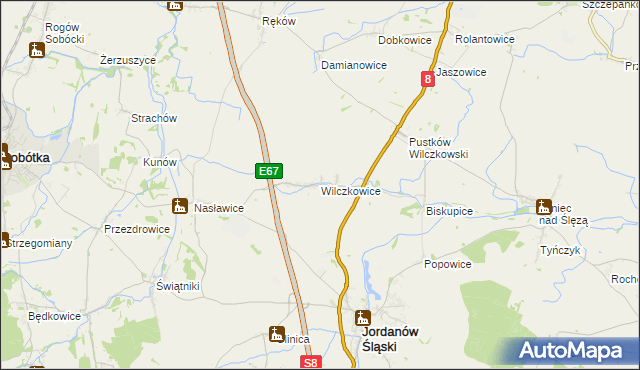 mapa Wilczkowice gmina Jordanów Śląski, Wilczkowice gmina Jordanów Śląski na mapie Targeo