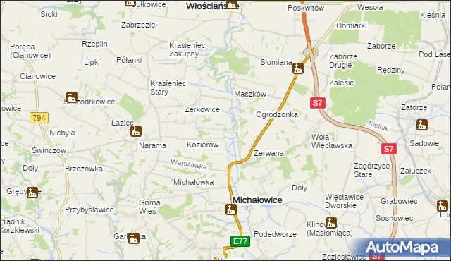 mapa Wilczkowice gmina Michałowice, Wilczkowice gmina Michałowice na mapie Targeo