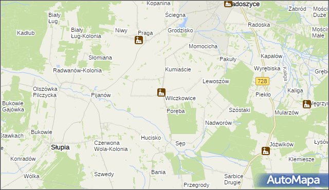 mapa Wilczkowice gmina Radoszyce, Wilczkowice gmina Radoszyce na mapie Targeo