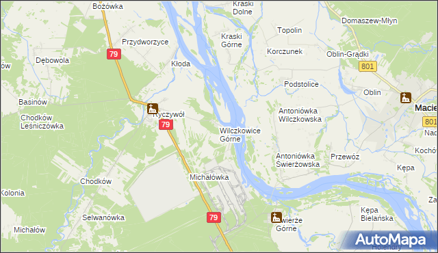 mapa Wilczkowice Górne gmina Kozienice, Wilczkowice Górne gmina Kozienice na mapie Targeo