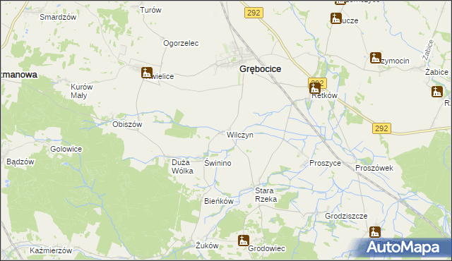 mapa Wilczyn gmina Grębocice, Wilczyn gmina Grębocice na mapie Targeo