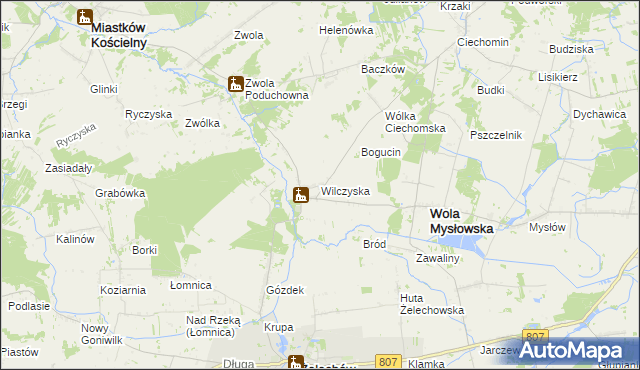 mapa Wilczyska gmina Wola Mysłowska, Wilczyska gmina Wola Mysłowska na mapie Targeo