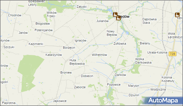 mapa Wilhelmów gmina Błędów, Wilhelmów gmina Błędów na mapie Targeo