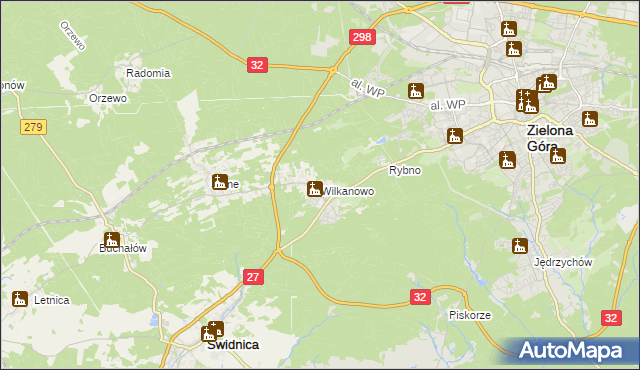 mapa Wilkanowo gmina Świdnica, Wilkanowo gmina Świdnica na mapie Targeo