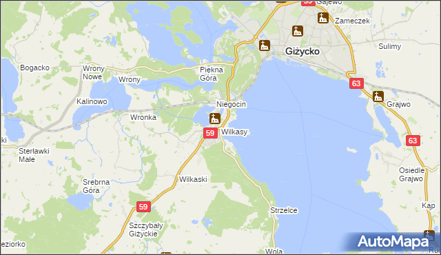 mapa Wilkasy gmina Giżycko, Wilkasy gmina Giżycko na mapie Targeo