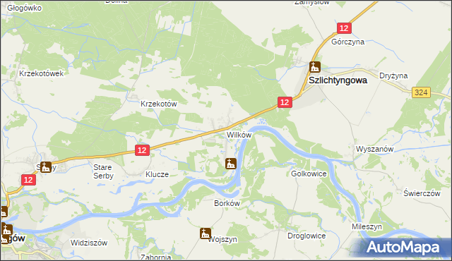 mapa Wilków gmina Głogów, Wilków gmina Głogów na mapie Targeo