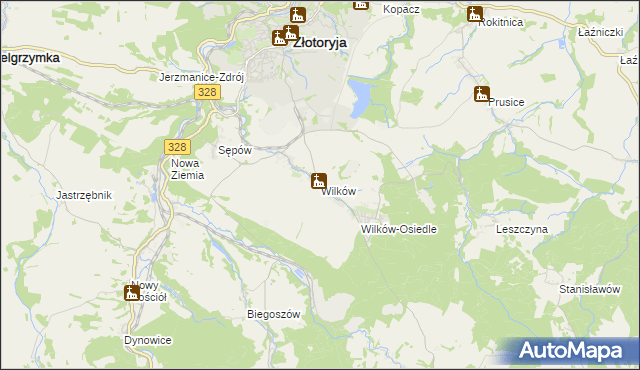 mapa Wilków gmina Złotoryja, Wilków gmina Złotoryja na mapie Targeo