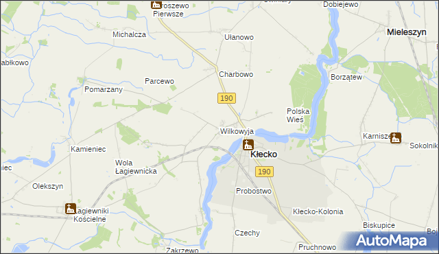 mapa Wilkowyja gmina Kłecko, Wilkowyja gmina Kłecko na mapie Targeo