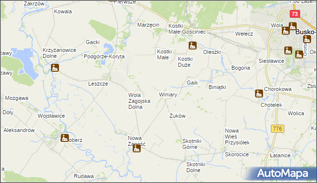 mapa Winiary gmina Pińczów, Winiary gmina Pińczów na mapie Targeo