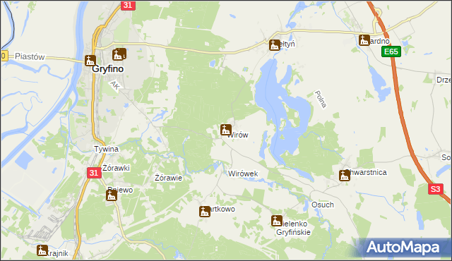 mapa Wirów gmina Gryfino, Wirów gmina Gryfino na mapie Targeo
