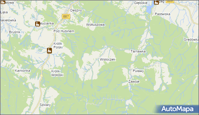 mapa Wisłoczek, Wisłoczek na mapie Targeo