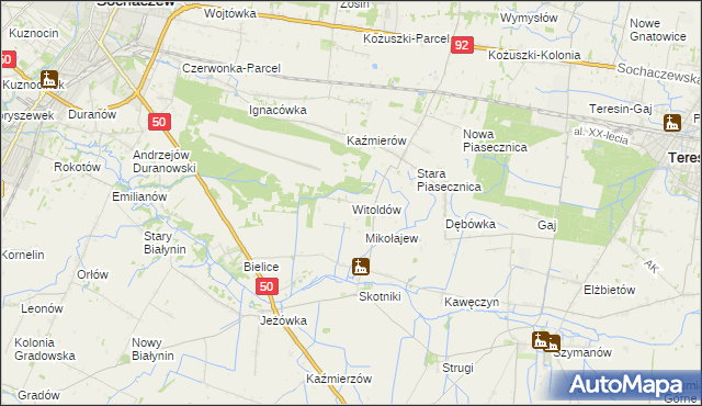 mapa Witoldów gmina Teresin, Witoldów gmina Teresin na mapie Targeo