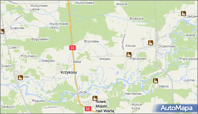 mapa Witowo gmina Krzykosy, Witowo gmina Krzykosy na mapie Targeo