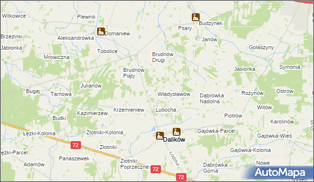 mapa Władysławów gmina Dalików, Władysławów gmina Dalików na mapie Targeo