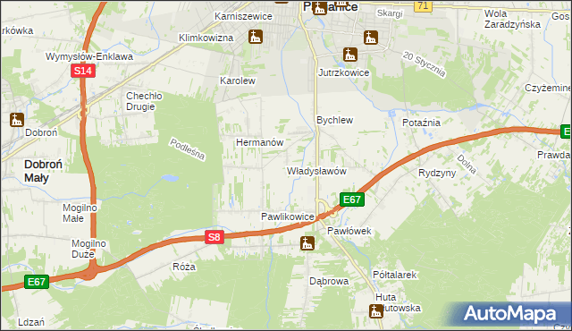 mapa Władysławów gmina Pabianice, Władysławów gmina Pabianice na mapie Targeo