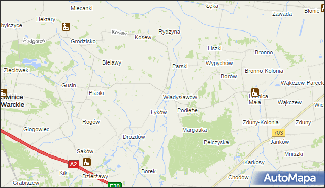 mapa Władysławów gmina Świnice Warckie, Władysławów gmina Świnice Warckie na mapie Targeo